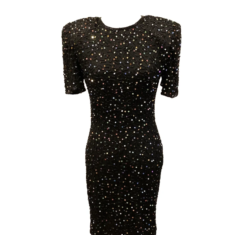Laurence Kazar New York Petite Beaded Sequin Silk Dress
